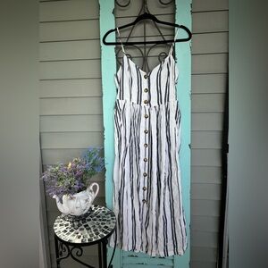 Linen striped A Line dress beach summer vintage style